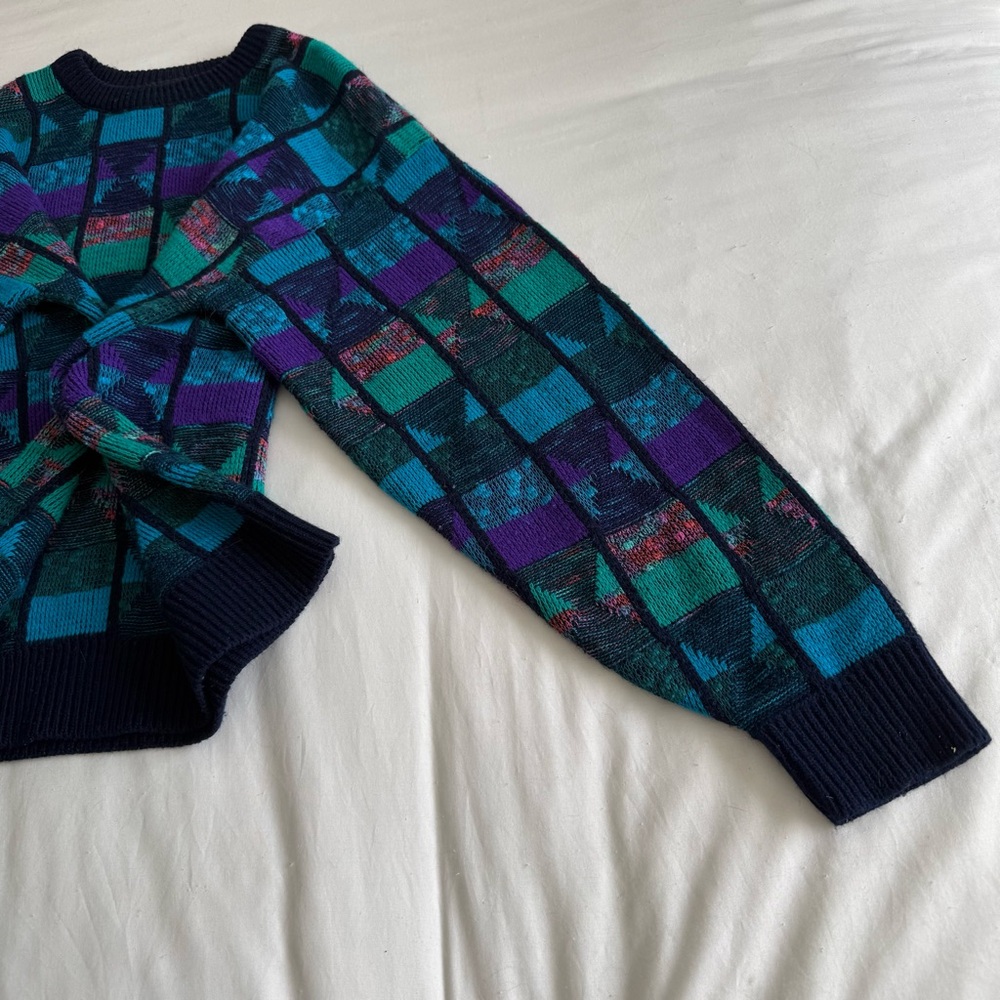 Vintage 80s Men’s Multicolored Patchwork Sweater - Picture 5 of 8